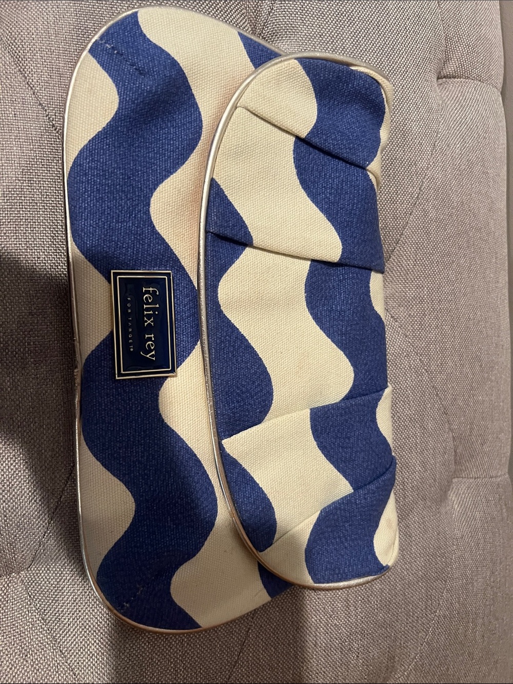 felix rey Navy and Cream Wave Print Clutch